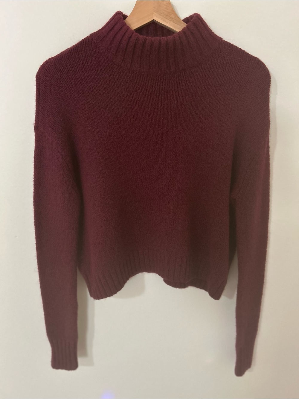 American Eagle Burgundy Cotton Wool Blend Mock Neck Wine Cropped Sweater S
